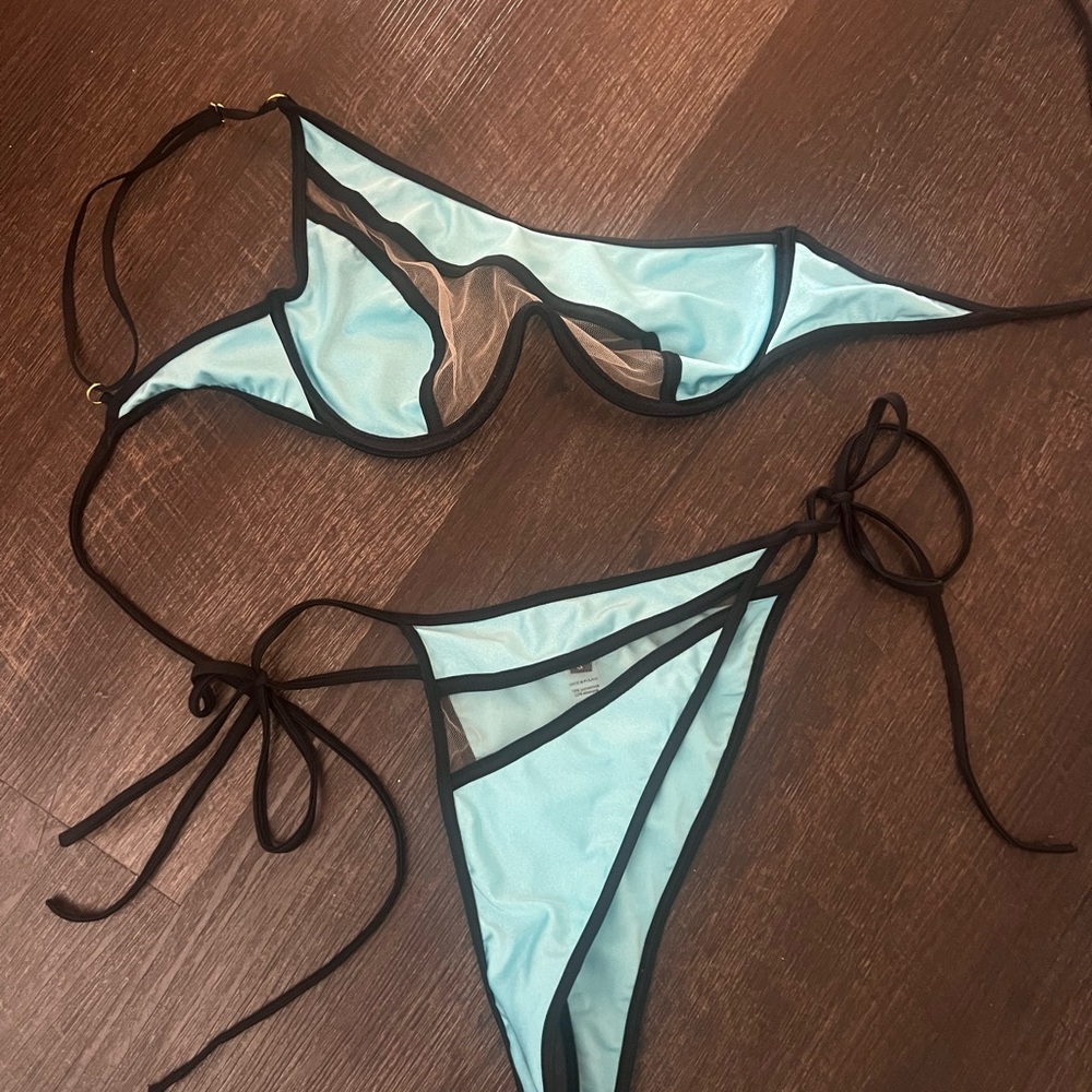 God Save Queens Light Blue and Black Bikini